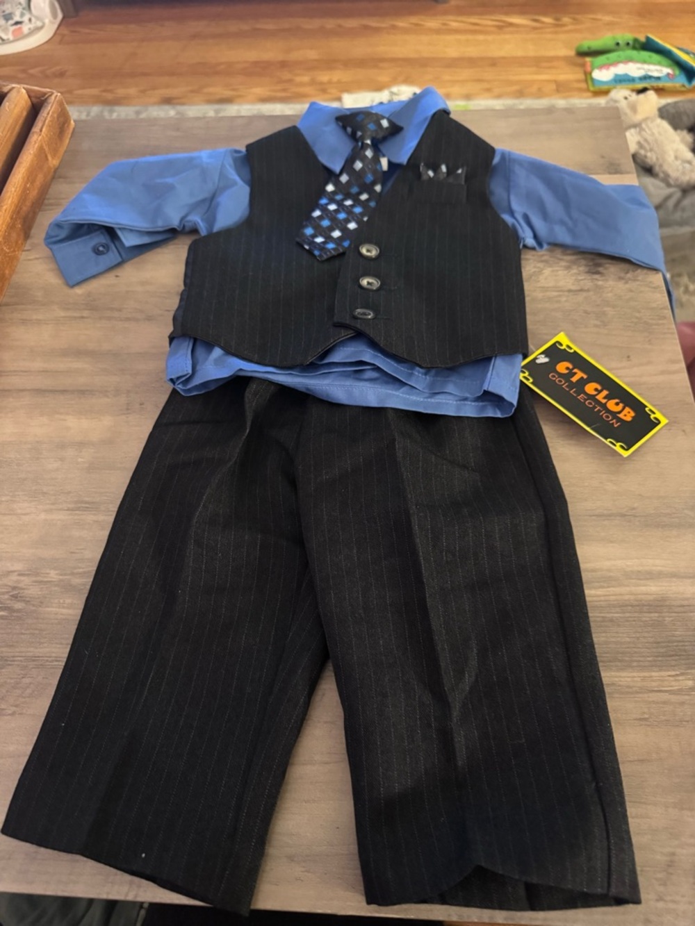 Boys Pinstripe Vest & Pants Set with Blue Shirt and Tie 6 Months
